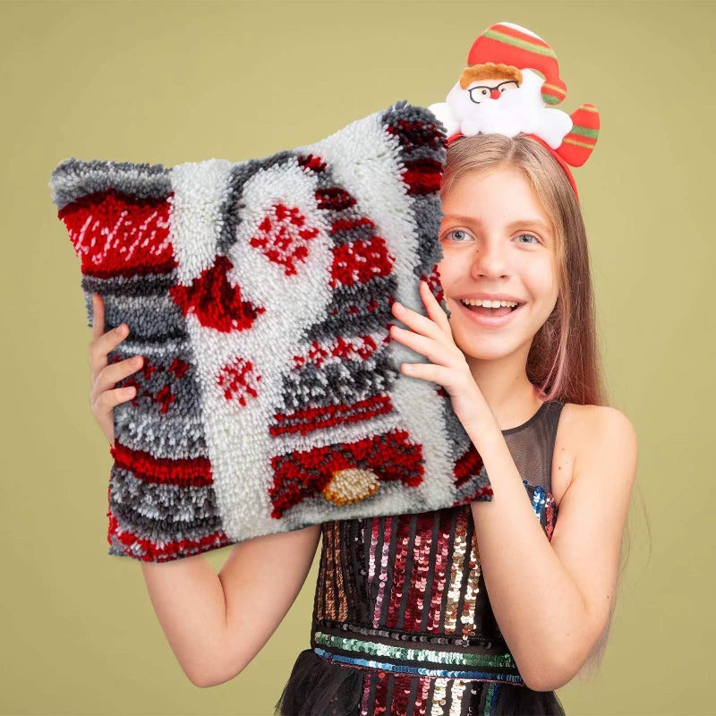 LAPATAIN Latch Hook Kits for DIY Throw Pillow Cover,Needlework Cushion Cover Hand Craft Crochet for Great Family 17X17inch Christmas Hat - Image 5